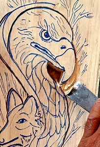 Wolf and Hawk carving wood #woodcarving #wolf #hawk #woodwork | UP wood art