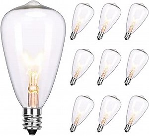ST38 Edison Replacement Light Bulbs, 7W Clear Glass String Lights for Outdoor Patio Garden Wedding Decor, C7/E12 Screw Base, 10 Pack