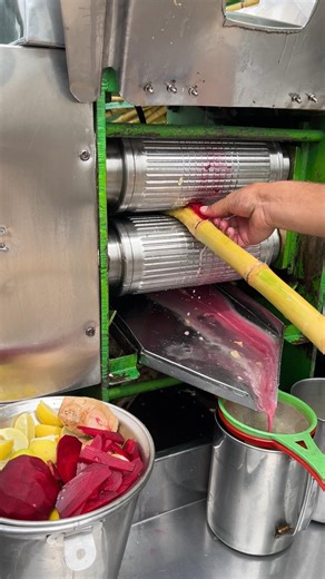 Refreshing beetroot sugarcane juice squeezed fresh by machine #JuiceLovers #HealthyDrinks #Viral