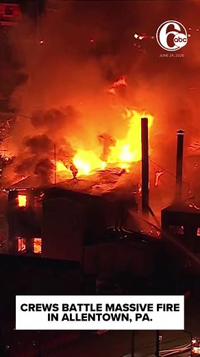 Firefighters are battling a massive fire on Wednesday night in Allentown. The blaze broke out around 8:45 p.m. in the 300 block of North Front Street. Chopper 6 video showed heavy flames engulfing a large commercial building as crews worked to bring the fire under control. #fire #pennsylvania #fyp #news #allentown