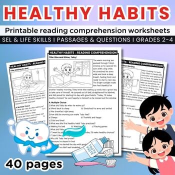 Healthy Habits Reading Comprehension Worksheets, Passages & Questions & Writing