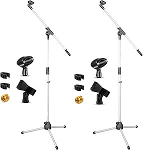 5 Core Mic Stand Floor Pair Universal Adjustable 72" Tripod Microphone Stands w Extending Telescoping Boom Arm Foldable Portable - MS 080 WH 2PCS