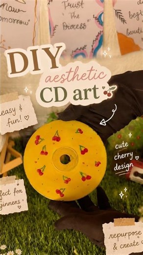 Part 2 Turning an old CD into cute cherry aesthetic art🍒💿| Easy DIY room decor ideaforbeginners!🌿