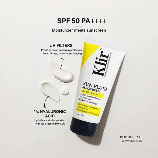 Klir Sun Fluid Sunscreen SPF 50 PA++++ | 1% Hyaluronic Acid | No White Cast
