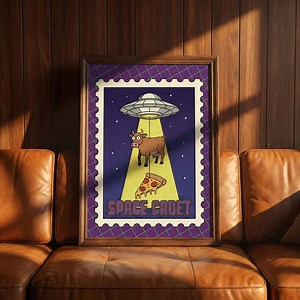 Sci Fi Cow Poster, Retro UFO Pizza Print, Space Cadet Art, 80s Synthwave Decor, Funny Alien Wall Art, Kitsch Dorm Room Gift - Etsy Canada
