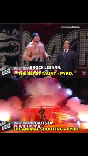 💥Memes Unleashed💥 on Instagram: "Mention Your Favourite Pyro Entrance Of WWE Superstar Below 👇👀🔥 #brocklesnar #wwe #batista #johncena #romanreigns #randyorton #goldberg #pyro"
