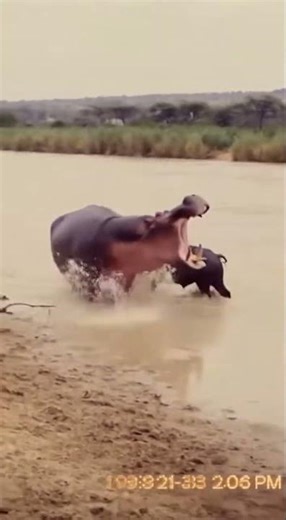 Hippo vs Cape Buffalo #wildlife #animals #shorts