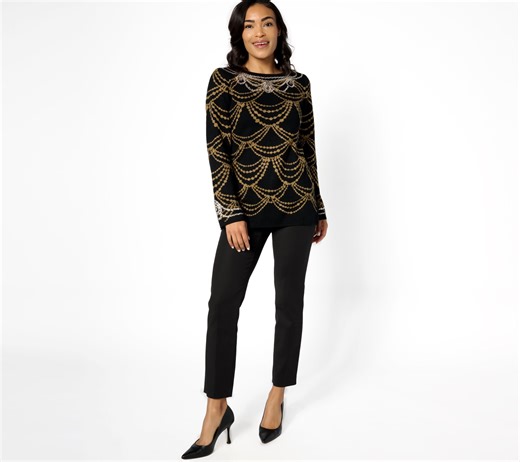 Isaac Mizrahi Live! Regular Jacquard Sweater w/ Metallic Detail - QVC.com