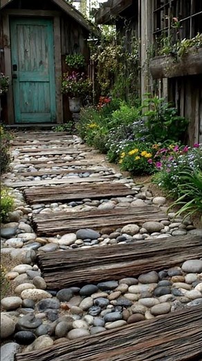 Small Rustic Garden Pathways Using Upcycled Wood