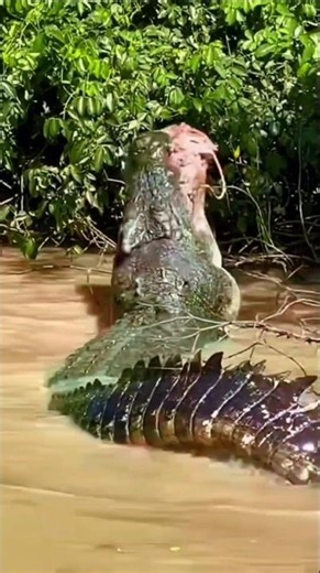 ワニは水生の捕食動物で、獰猛な怪物のようにシカを襲う。 #animals #捕食シーン #wildlife ＃クロコダイル ＃アリゲーター #捕食者