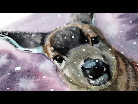 Watercolor Realistic Winter Deer Painting Step by Step Tutorial