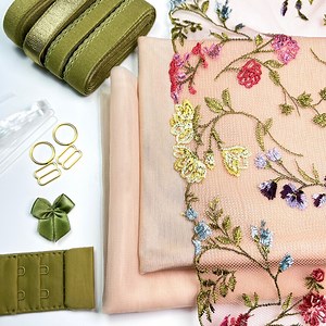 Bra Making Kit | Bra Sewing Kit | Non Stretch | Bralette DIY Kit | Bra Kit | Bralette Kit | Olive Elastics Set With Beige Mesh and Liner Set - Etsy