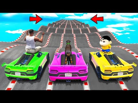 SHINCHAN AND FRANKLIN TRIED THE IMPOSSIBLE GIANT MULTIPLE BUMPY ROADS PARKOUR CHALLENGE GTA 5