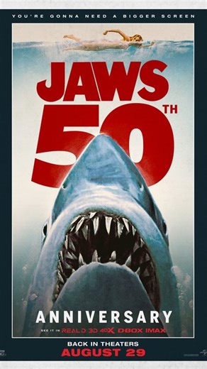 4.4K views · 23 reactions | 麗 50 years later… the legend returns. Steven Spielberg’s JAWS splashes back onto the big screen for its 50th Anniversary this Thursday, August 28th! ✨ Experience the blockbuster that changed cinema forever — bigger, scarier, and more thrilling than ever.  Just remember… stay out of the water ☀️ #JAWS50 #MovieTowne #ClassicReturns #BigScreenMagic | MovieTowne Trinidad | Facebook