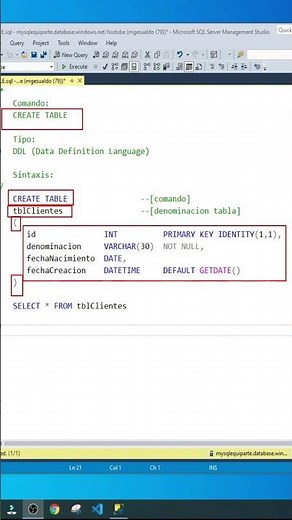 Cómo crear una tabla en SQL SERVER #Shorts