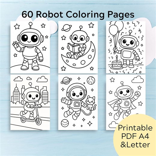 60 Robot Coloring Pages for Kids, Easy Bold Designs (PDF Download)