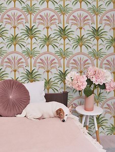 Pink and Green Palm Tree Wallpaper: Tropical Peel and Stick - Etsy Australia