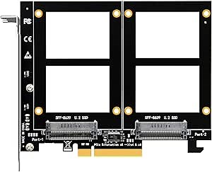 GLOTRENDS PU21 Dual U.2 to PCIe 4.0 X8 Adapter Without PCIe Bifurcation, Setup Soft U.2 SSD RAID via OS Tool, (PCIe Bifurcation Motherboard is Required)
