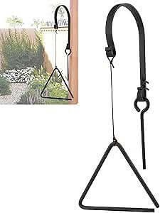 Cast Iron Triangle Dinner Bell Chuckwagon Wall Mounted Primitive Hand Made Metal Bell Cowboy Western Wagon Decor Suitable for Outdoor Farm Garden Kitchen (Hand Forged Dinner Bell + Hanger + Striker)