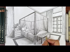 Drawing A Bedroom In Two Point Perspective | Timelapse