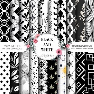 Black & White Digital Paper Pack, Floral Geometric Patterns (instant Download) - Etsy