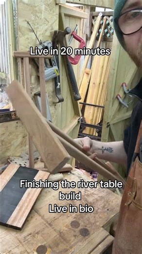 Finishing the river table build today, sanding and varnishing live #rivertable #endtable #howtomake
