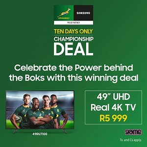 136 reactions · 12 shares | Join the winner's circle and get the 49” RU7100 UHD Smart TV from Game Stores. Ts & Cs apply. Valid from 8-17 Nov 2019, or while stocks last. More at https://www.samsung.com/za/offer/championsip-tv-deal/?cid=za_owned_social_facebook_tvchampdeal_launch_facebookgame_image_8112019-1200-512_none. | Samsung | Facebook