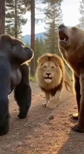 Gorilla BODYSLAMS Lion and Bear in Epic BATTLE! 😱🦍🦁 (AI Video)