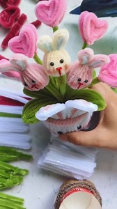 Fuzzy wire bunny with hearts in a mini pot tutorial 😊 #fuzzywirecrafts #HandmadeWithLove #valentinesdaygiftideas #crafts #diy | Crafty Ivy