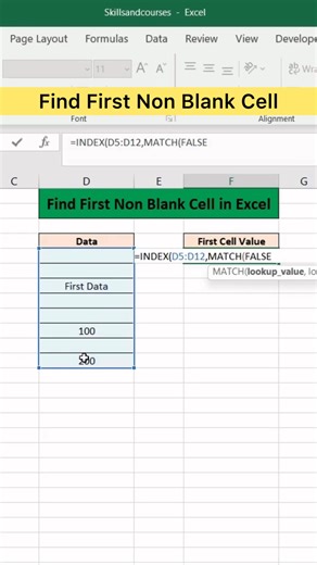 Find First Non Blank Cell in Excel | Advanced Excel Formula #exceltricks #msword #Zoho #skills #excelformulas #Num #exceltips #exceltutorial #advancedexcel #microsoft | Skills and Courses | Facebook