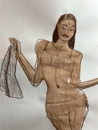 Fashion Model Drawing, figure drawing in gouache and pencil #fashiondrawing #fashiondesign #drawing