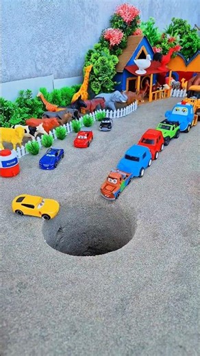 jcb pushing grey blue red green and cartoon car pit-78🤩#jcbtoy​ #jcbjcb​ #jcbvideo​ #jcb #vairal 🕳️🚒