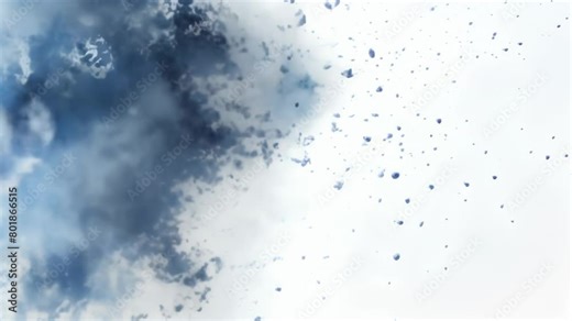 Scattered blue dust particles of varying sizes and densities on a pure white background, creating a gritty, textured abstract visual.