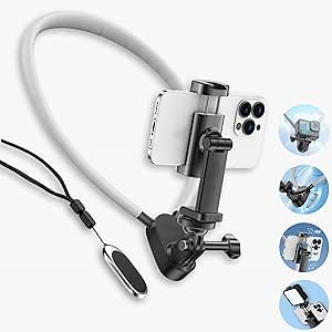 INOVAGEN Neck Phone Holder, Magnetic Anti-Shake, POV/Vlog Recording, Hand Free Selfie Phone Mount for Phones and GoPro Max Hero 12 11 10 DJI Action 3, Insta360 (i7U with Phone Holder)