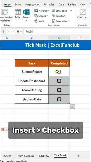 ✅ Insert Tick Mark in Excel | Quick Checkbox Shortcut #exceltips #exceltricks #explore