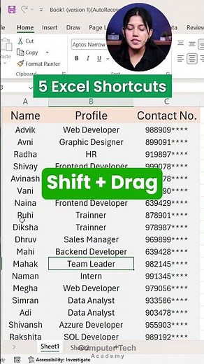 5 MS Excel Shortcuts for Office Work | Computer Tech Academy #excel #exceltutorial