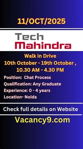 Tech Mahindra Chat Process Job #job #shorts #vacancy9