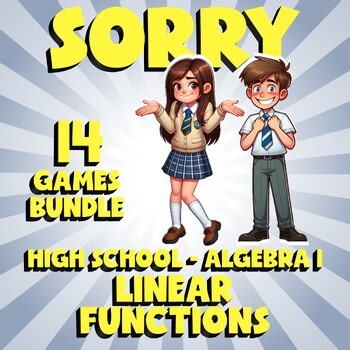 14 SORRY Math Games - Linear Functions - Algebra 1 No Prep Review