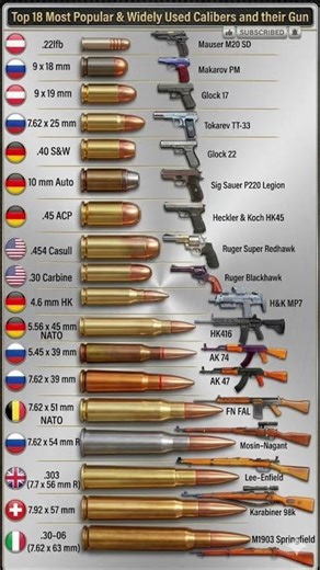 The Ultimate Guide to 18 Most Popular Gun Calibers & Their Firearms! #foryou #shorts
