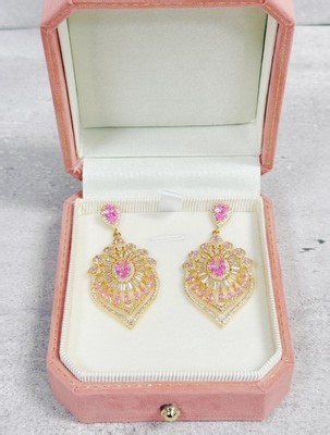 gold earrings, pink teardrop Earrings, bridal earrings, Tourmaline earrings | eBay