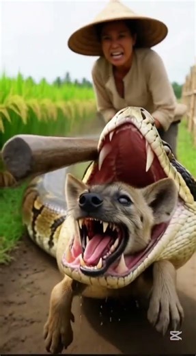 Brave Woman Saves Hyena From Python Attack! 😱💥🐍#animals #shorts #viral #wildlife