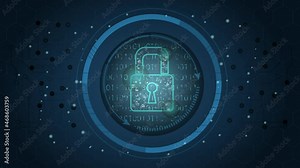 Personal data security concept. Moving artificial intelligence protects important information. Authorization or authentication to gain access to account. Large digital lock. Graphic animated cartoon