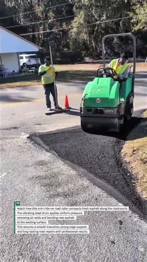 Smooth Asphalt Edge Repair with Mini Road Roller #Asphalt #RoadRepair #Construction