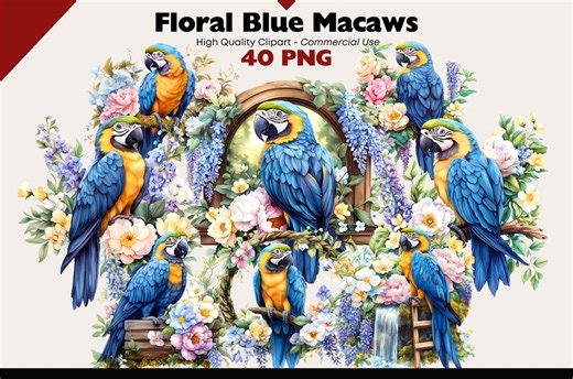 Floral Blue Macaw Clipart PNG JPEG Bundle, Tropical Parrot Botanical Art, Exotic Bird Illustrations, Jungle Floral Design, Instant Download - Etsy Canada