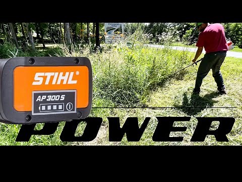 Stihl FSA135R and Stihl FSA90R battery powered weed eaters trimming overgrown weeds. AMAZING!
