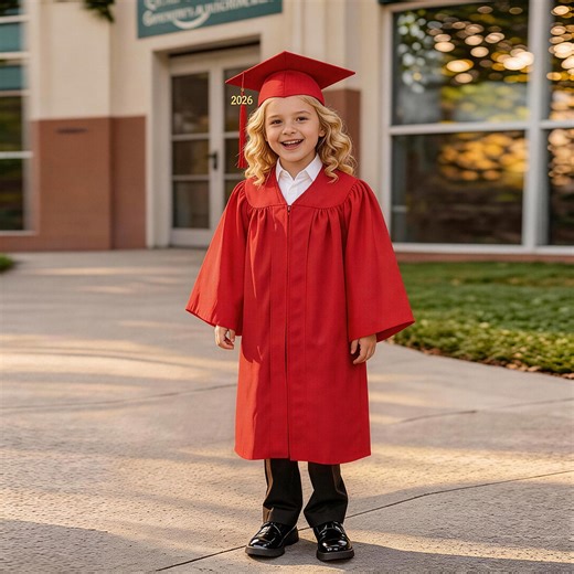 Boys Girls Primary School Graduation Cap And Gown For Toddlers Red Graduation Cap Class Of 2026 Graduation Photography Outfit 9-10 Years
