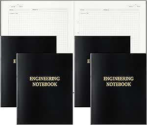 4 Pack Engineering Notebook 8 x 10 Inches Engineer Graph Paper Notebook Black Hardcover Grid Notebook for Writing Science Technology Lab Engineering Graphing Work Supplies