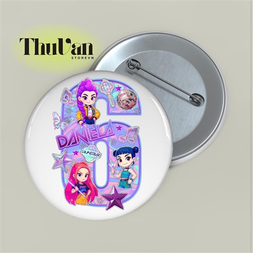 Personalized Name Birthday Gift Pin Button, HUNTR/X Demon Hunters Fan Art, Huntrix Fan Merch, Custom Birthday Gift for Kids, Mira Rumi Zoey - Etsy