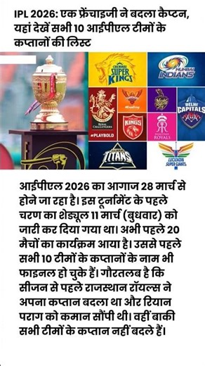 IPL 2026 Captains List | All 10 Teams