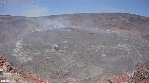 Watch, as the crust of the lava lake rises, in this timelapse sequence taken from the rim of Halema‘uma‘u. Lava is supplied beneath the solidified crust, lifting the surface in a manner similar to inflating an air mattress. In addition, sporadic lava flows overplate the surface and contribute to growth. The crust has risen about 120 meters (394 feet) since the beginning of this eruption on September 29, 2021, and 93 million cubic meters (24 billion gallons) of lava has erupted. The images are fr